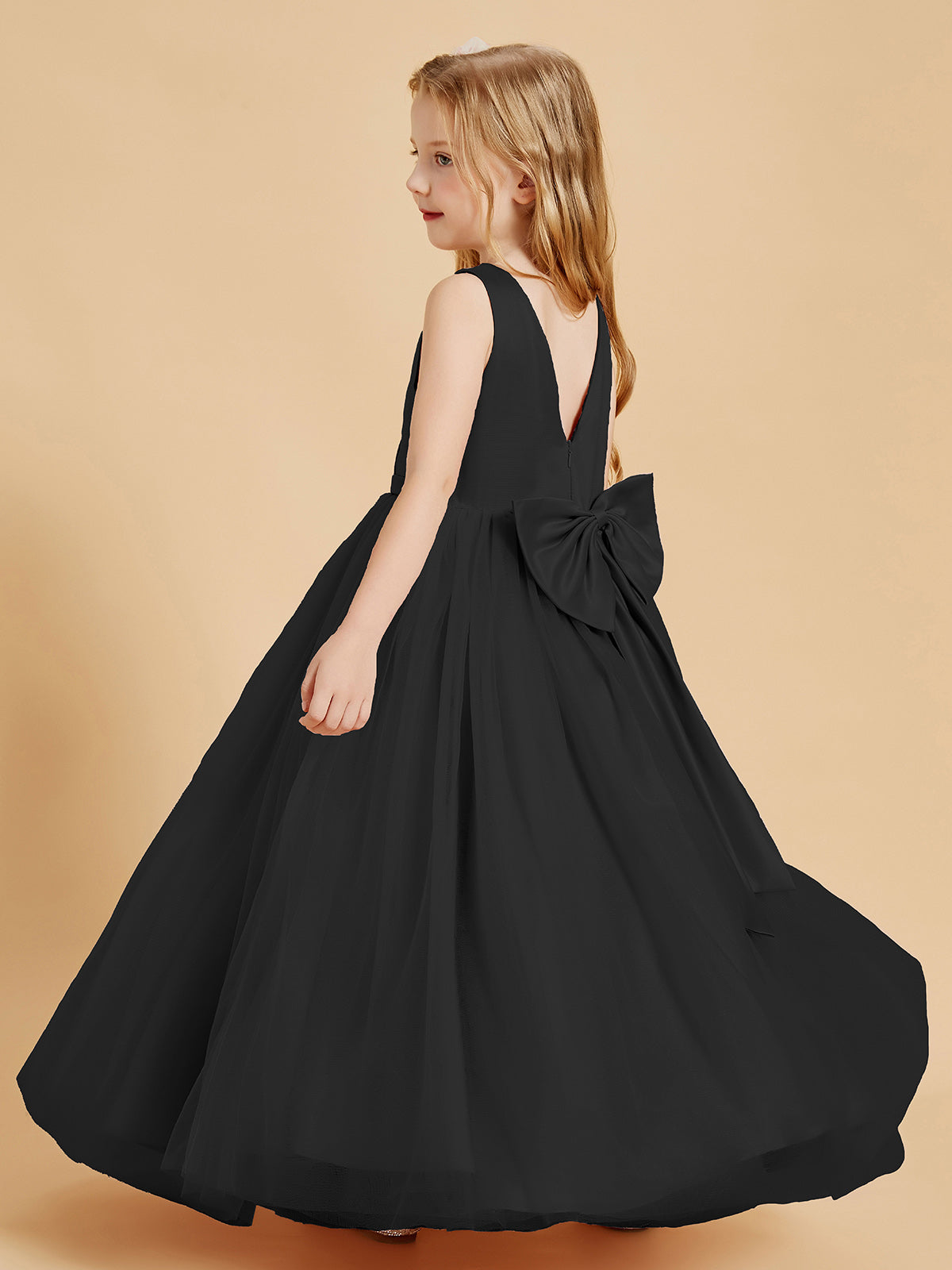 Tulle Junior Bridesmaid Dresses Satin Top Black